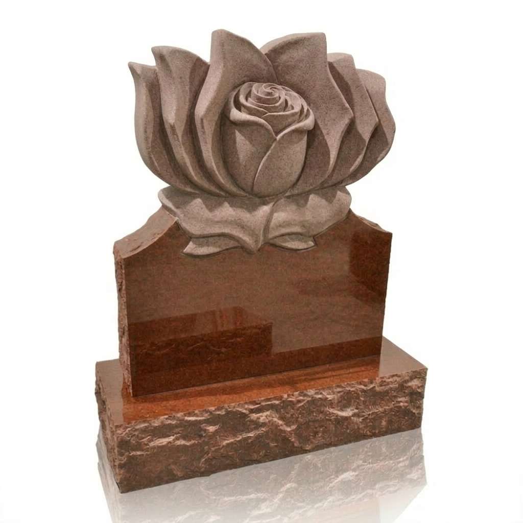 Upright Granite Marker - Exquistite Hand-Carved Rose Red