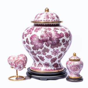 白底粉牡丹景泰藍骨灰瓮